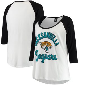 Jacksonville Jaguars 5th & Ocean by New Era Women’s Plus Size 3/4-Sleeve Raglan T-Shirt – White/Black