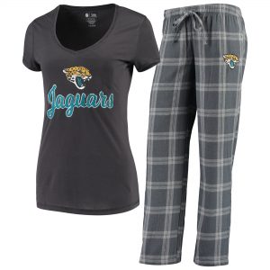 Jacksonville Jaguars Concepts Sport Women's Troupe V-Neck T-Shirt & Pants Sleep Set - Charcoal/Gray